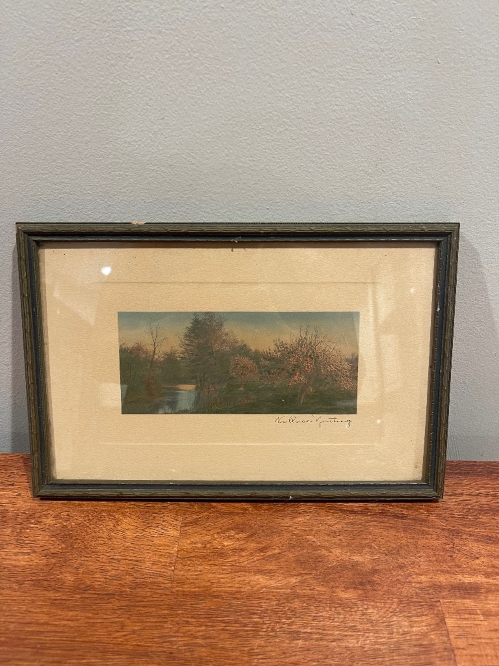 Wallace Nutting Hand Colored Photo Print Signed Landscape Matted Framed